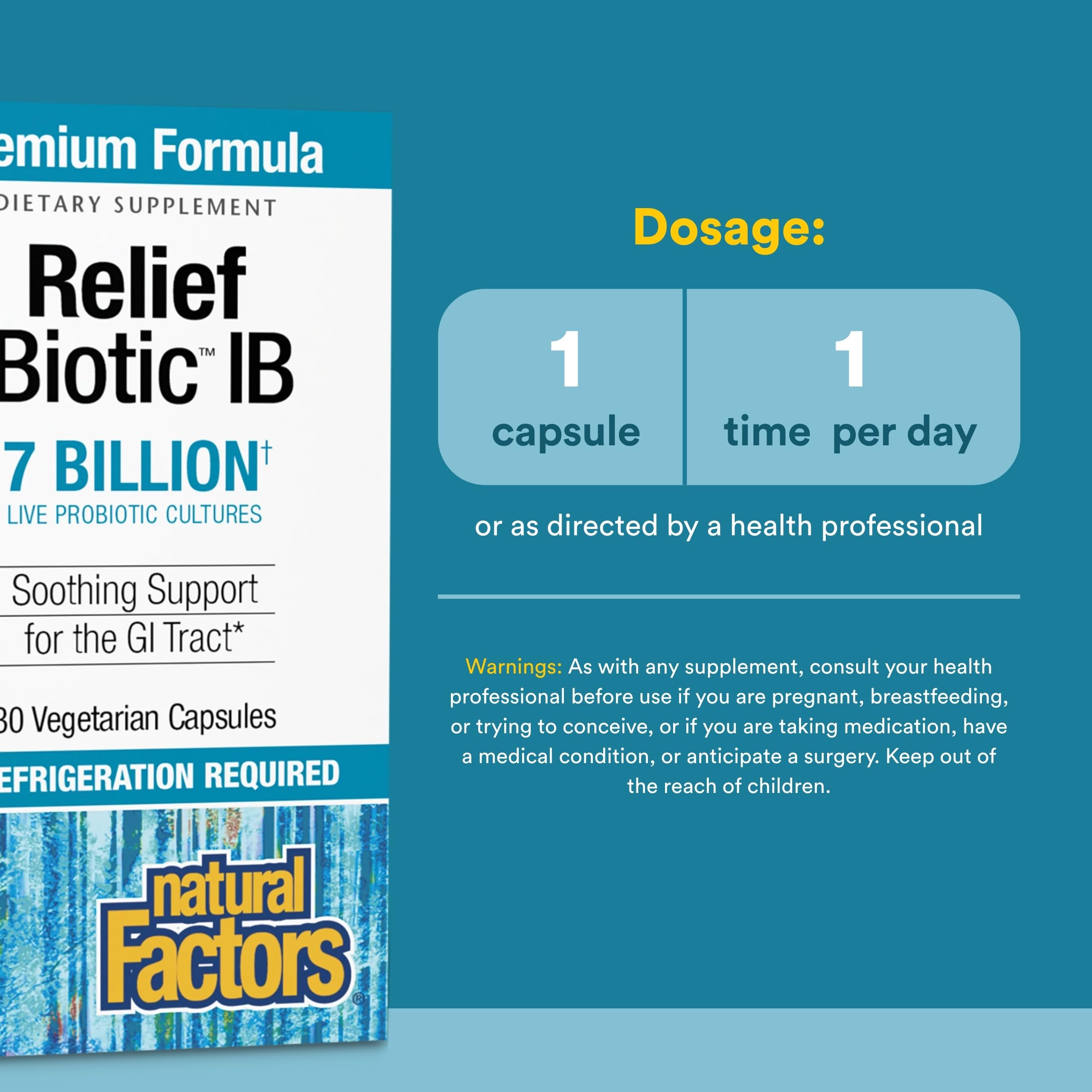 Natural Factors Probiotiques Stable 30 Capsules — format pratique pour le quotidien.