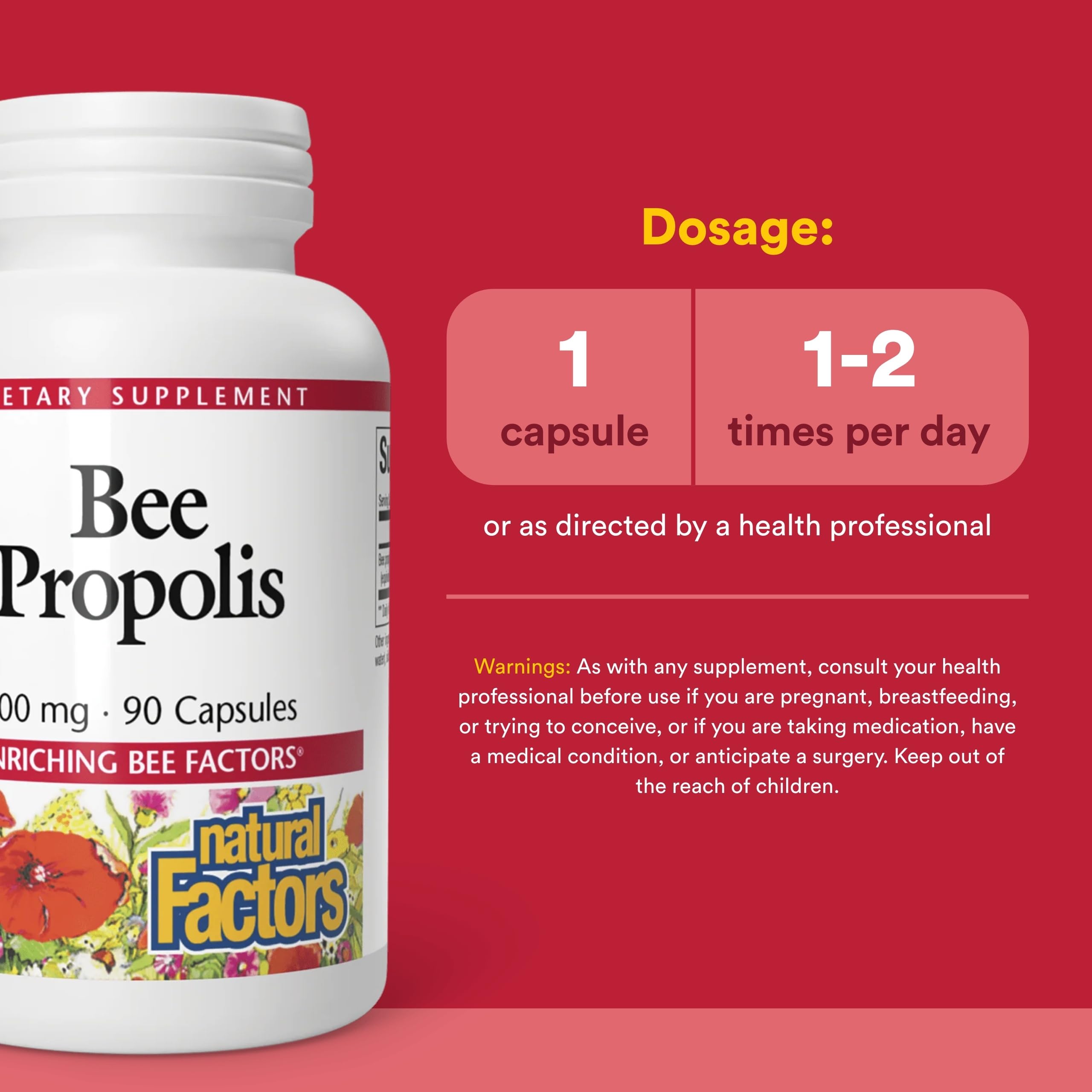 Natural Factors Propolis Extrait 500 mg — étiquette claire sur le carton.