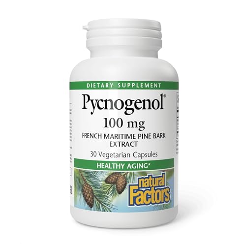 Natural Factors Pycnogenol 100 mg – bouteille prête à l’emploi, soutien antioxydant potentiel.