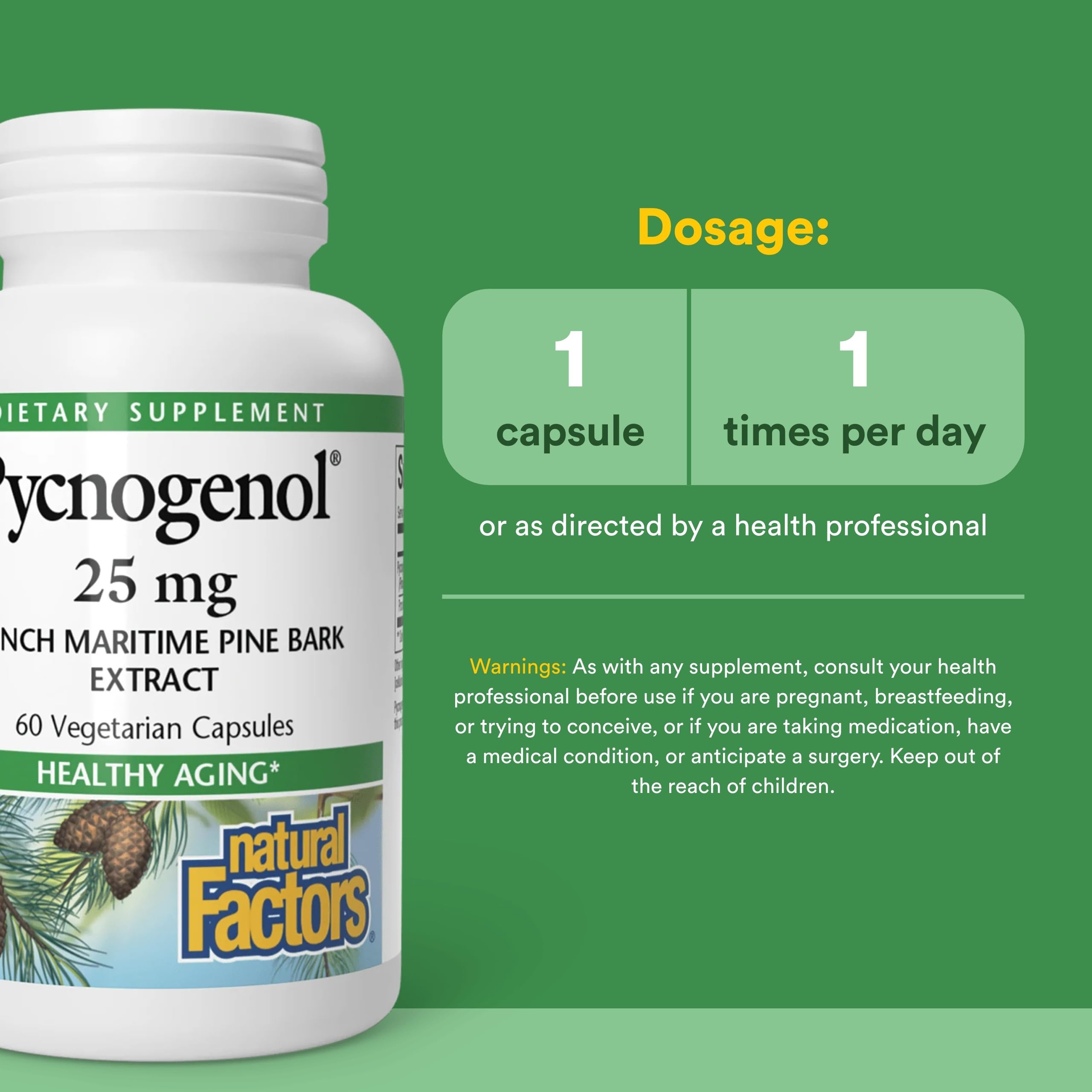 Natural Factors Pycnogenol 25 mg – étiquette-produit claire et informative
