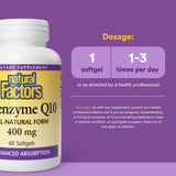 Natural Factors Coenzyme Q10: soutien potentiel à l’énergie cellulaire et performances quotidiennes.