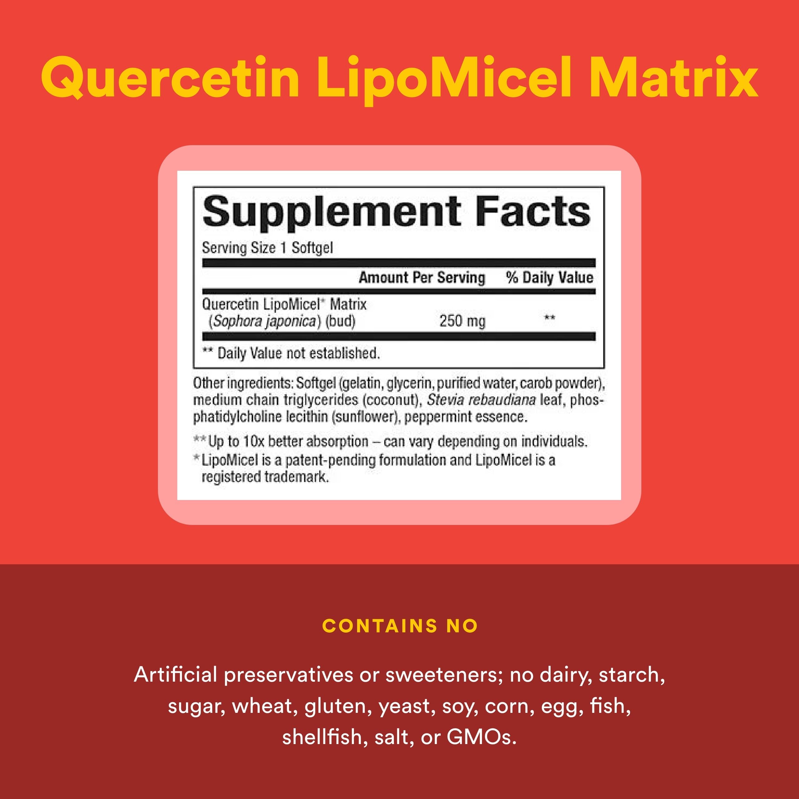 Natural Factors Quercétine lipomicelle - etiquette informative sur la bouteille.