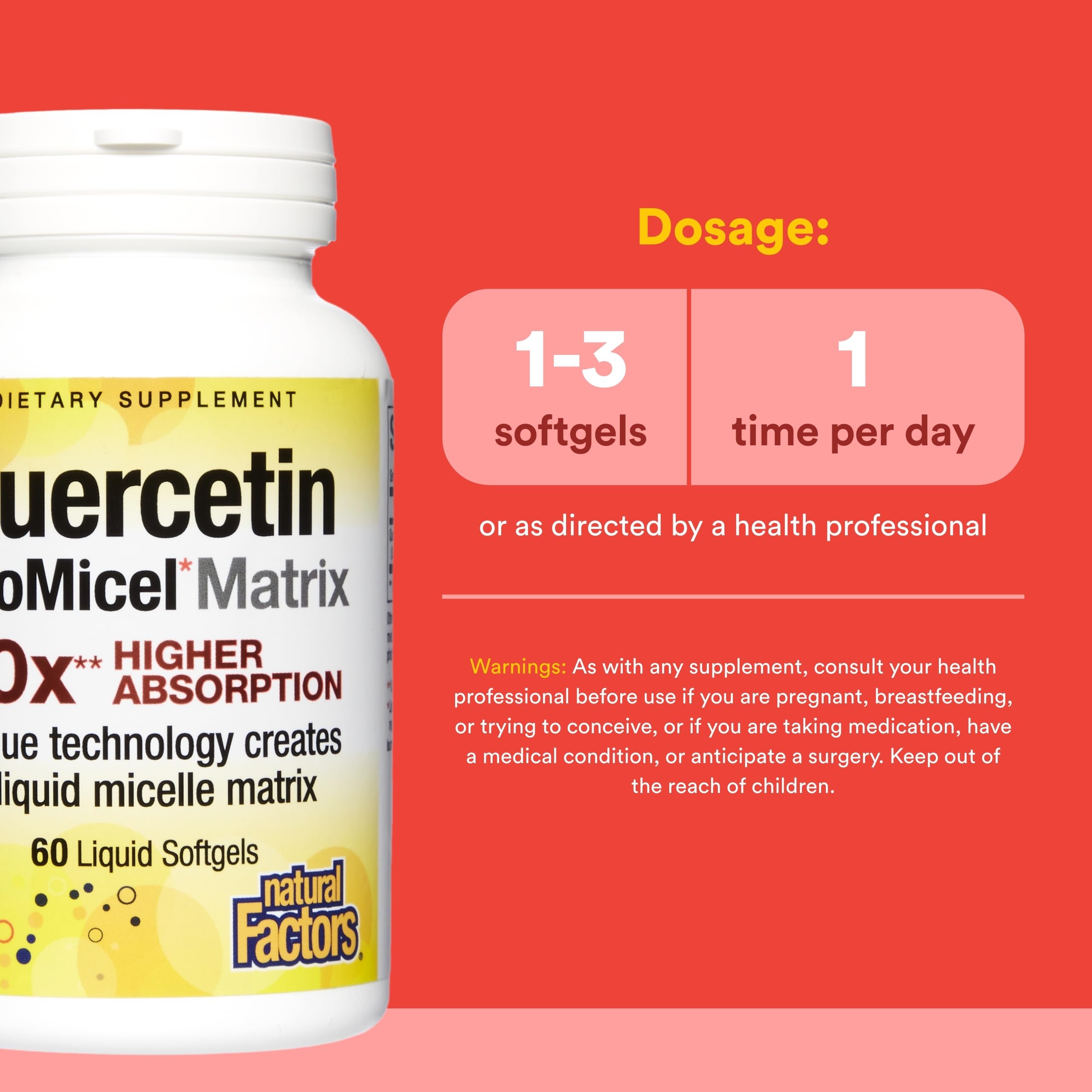 Natural Factors Quercétine lipomicelle - gros plan sur les gélules élégantes.