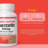 Natural Factors Quercétine zinc cuivre – étiquette claire, ingrédients et bénéfices potentiels.