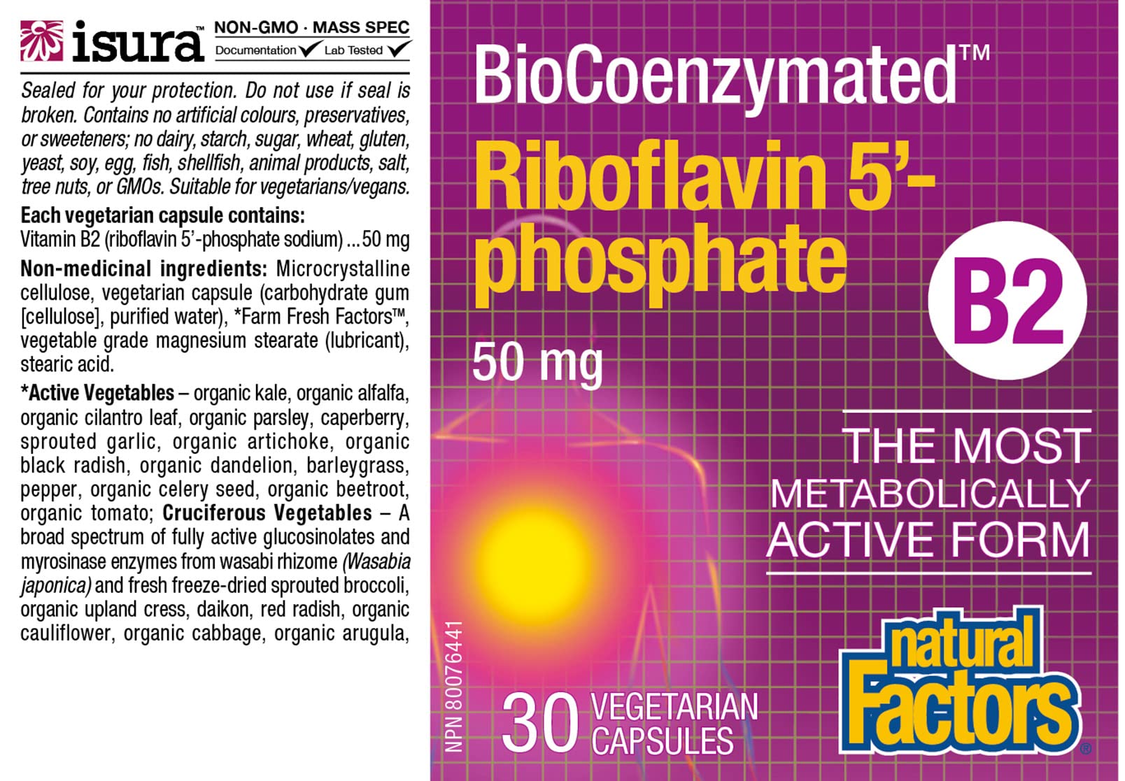 Natural Factors Riboflavine-5'-phosphate 50 mg, capsules végétales faciles à avaler