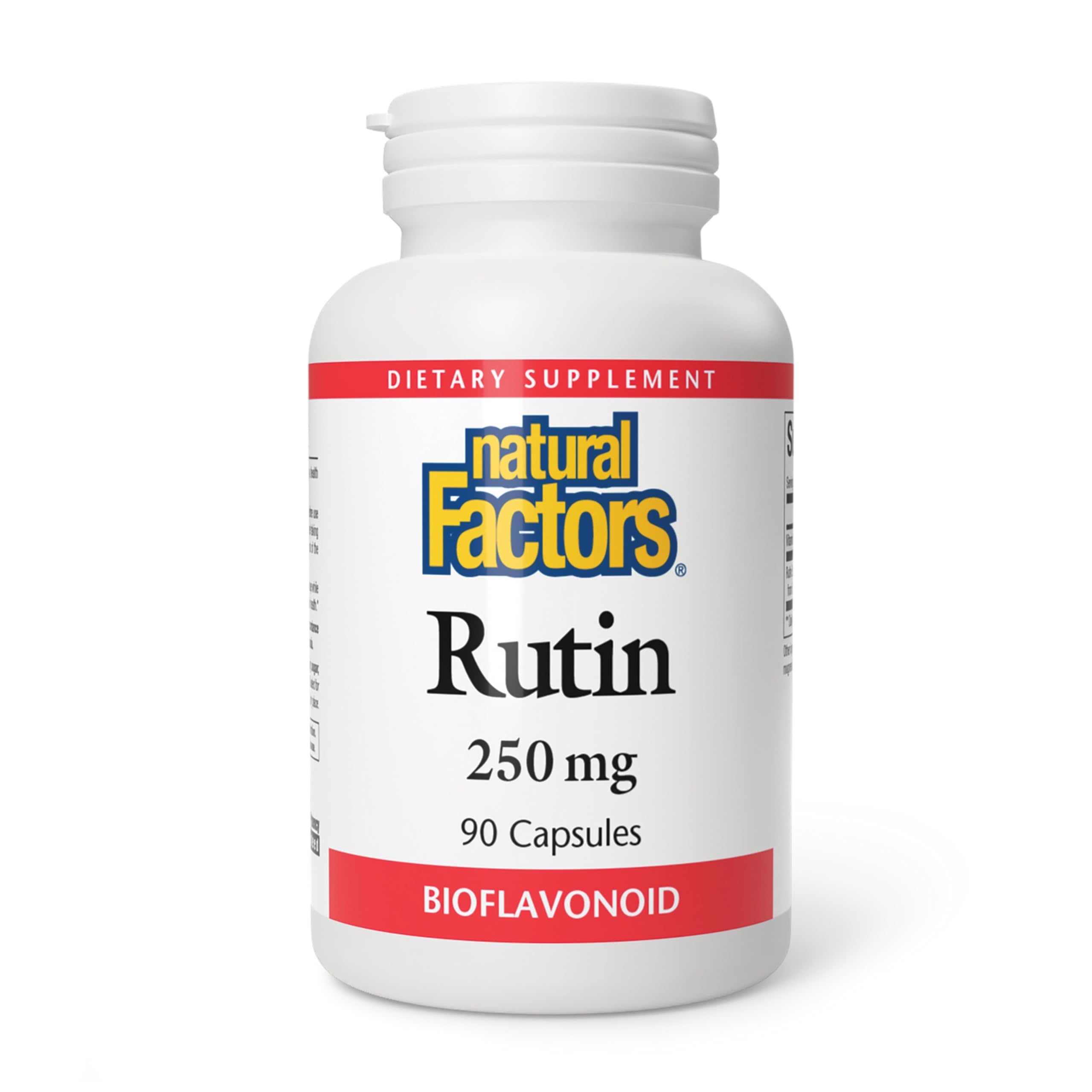 Natural Factors Rutin 250mg, bouteille, soutien potentiel à la microcirculation et à la peau.