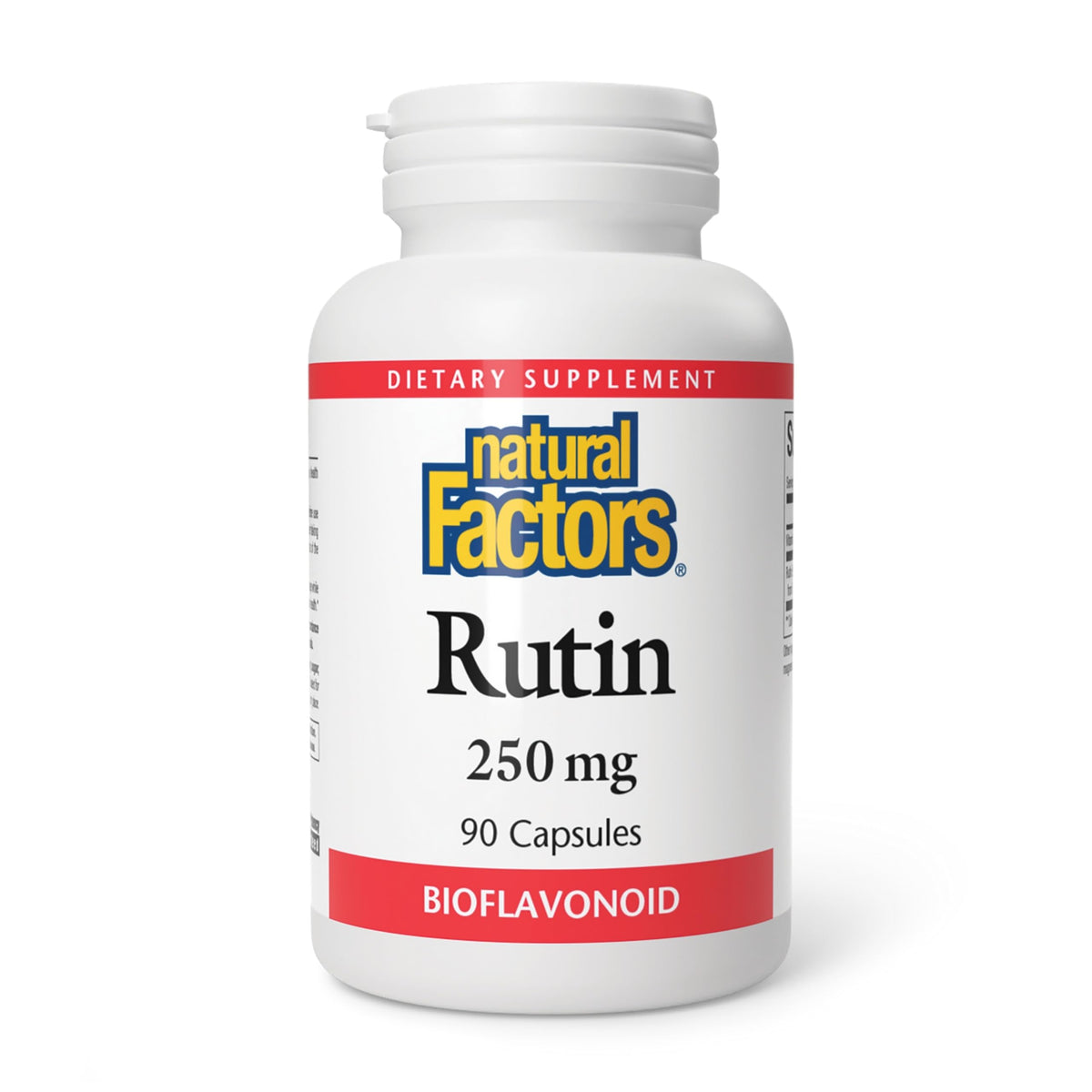 Natural Factors Rutin 250mg, bouteille, soutien potentiel à la microcirculation et à la peau.