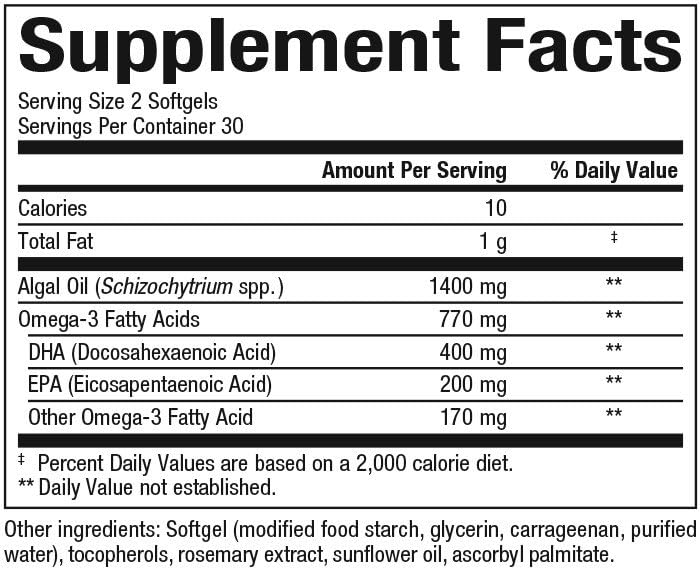 Natural Factors RxOmega-3 Algues – gélules faciles à avaler pour les acides gras oméga-3 végans.