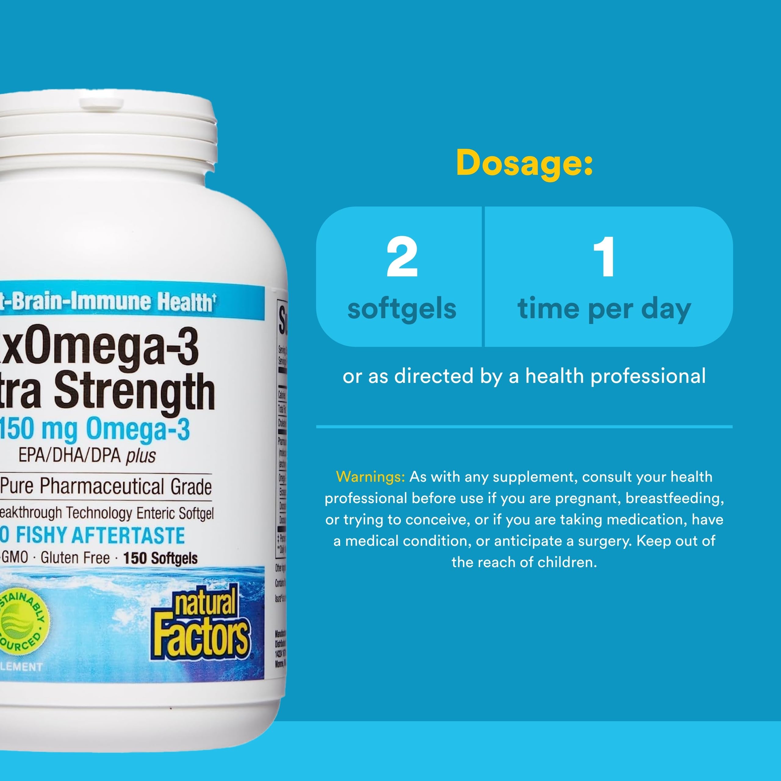 RxOmega-3 Natural Factors, bienfaits-coeur-cerveau: soutien potentiel grâce à EPA et DHA.