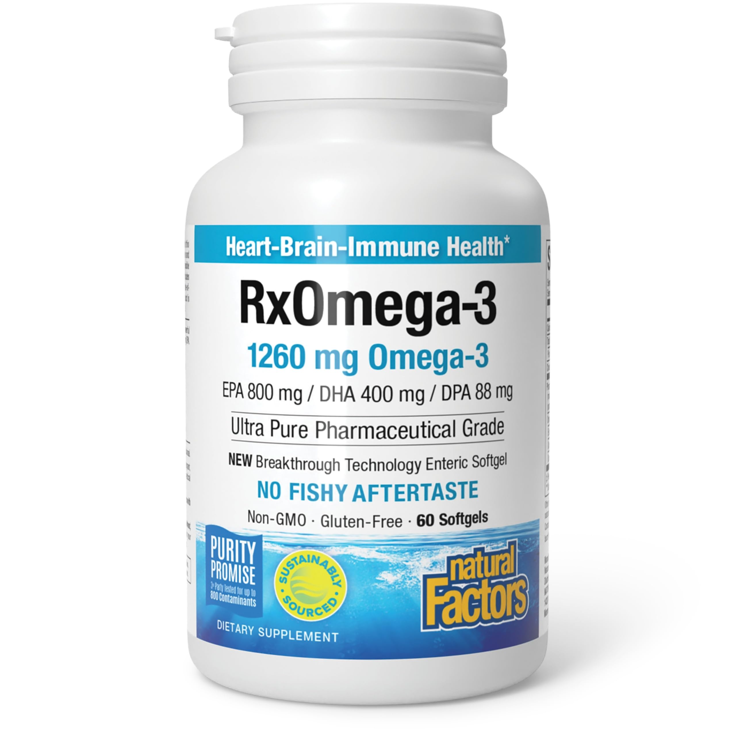 RxOmega-3 Natural Factors, capsule-santé-coeur: soutien potentiel pour la santé cardiaque avec EPA et DHA.