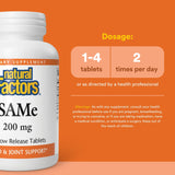 Natural Factors SAMe – étiquette produit, informations claires sur les usages potentiels