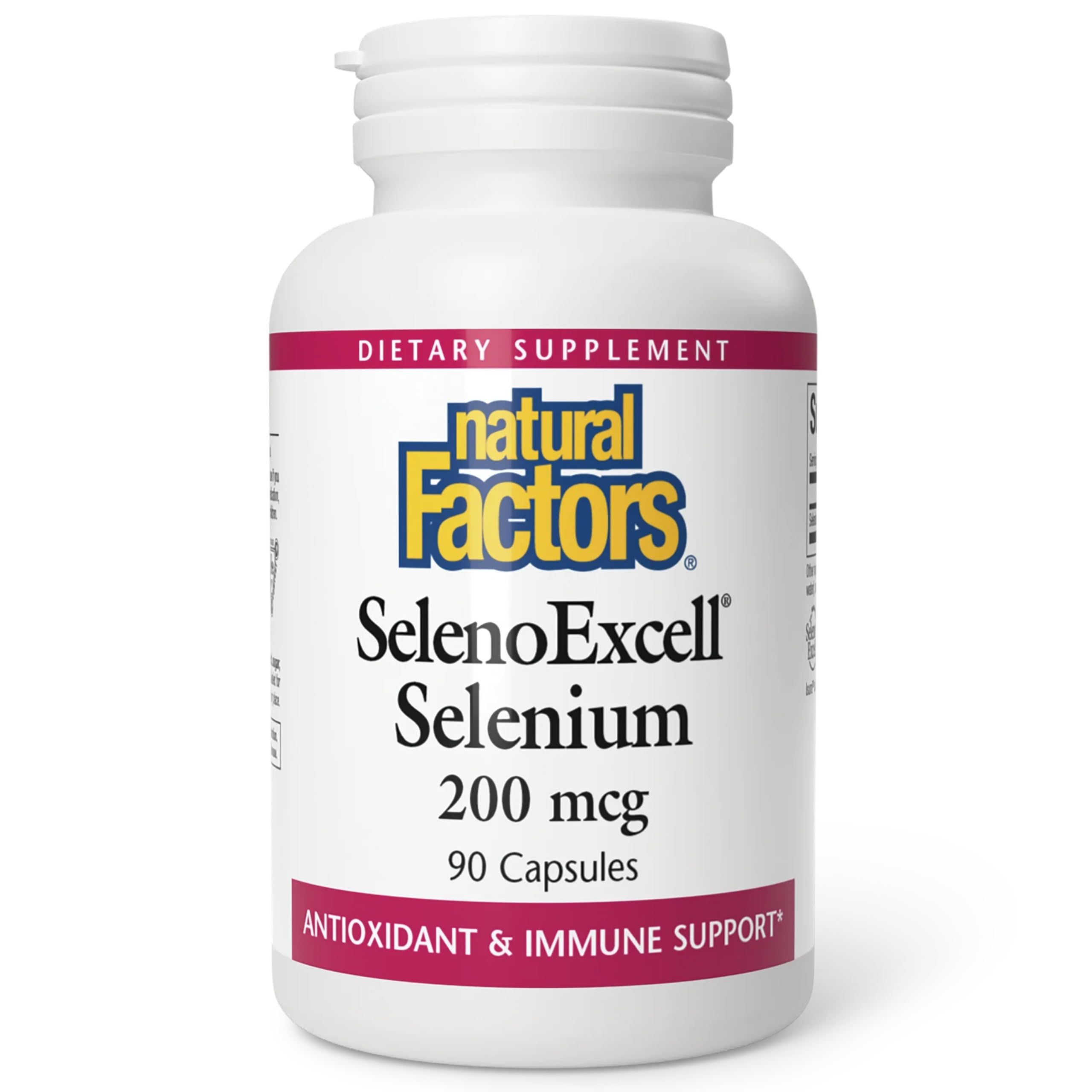 Natural Factors SelenoExcell, bouteille et capsules – soutien immunitaire potentiel au quotidien.