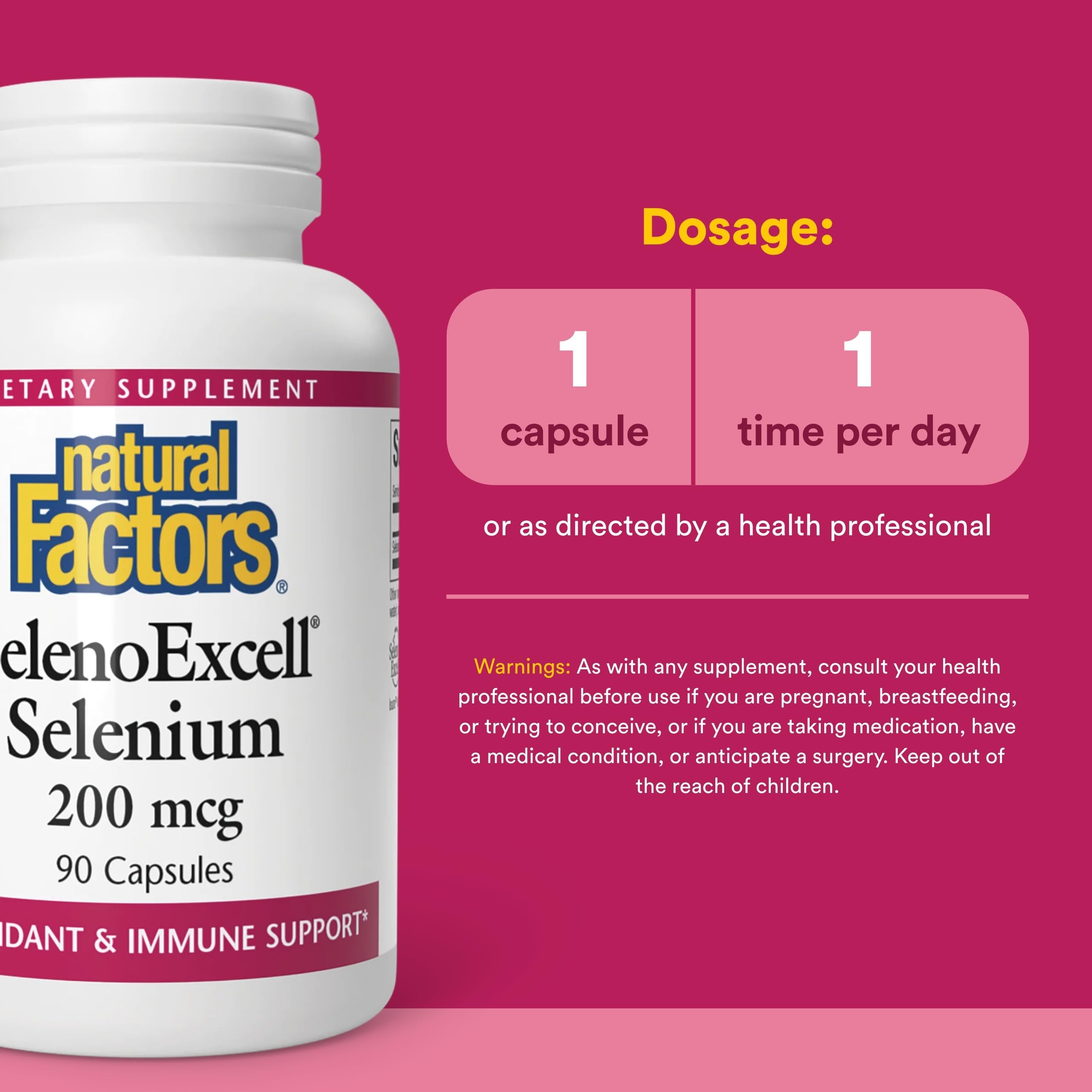 Natural Factors SelenoExcell – gélules visibles, formulation biodisponible idéale pour routine santé.