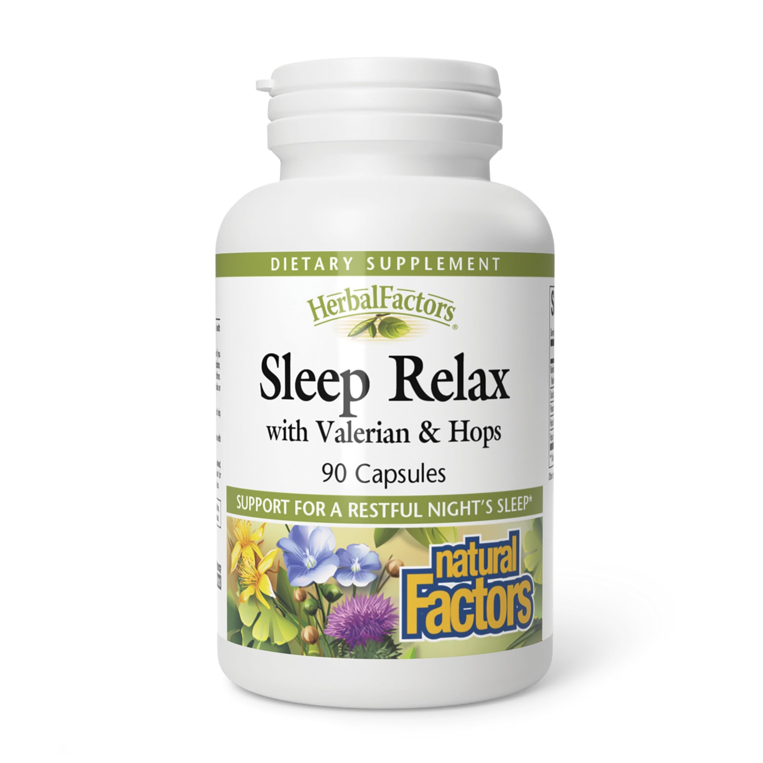 Natural Factors Formule Relax-Sommeil: bouteille prête pour une routine nocturne calme et relaxante.