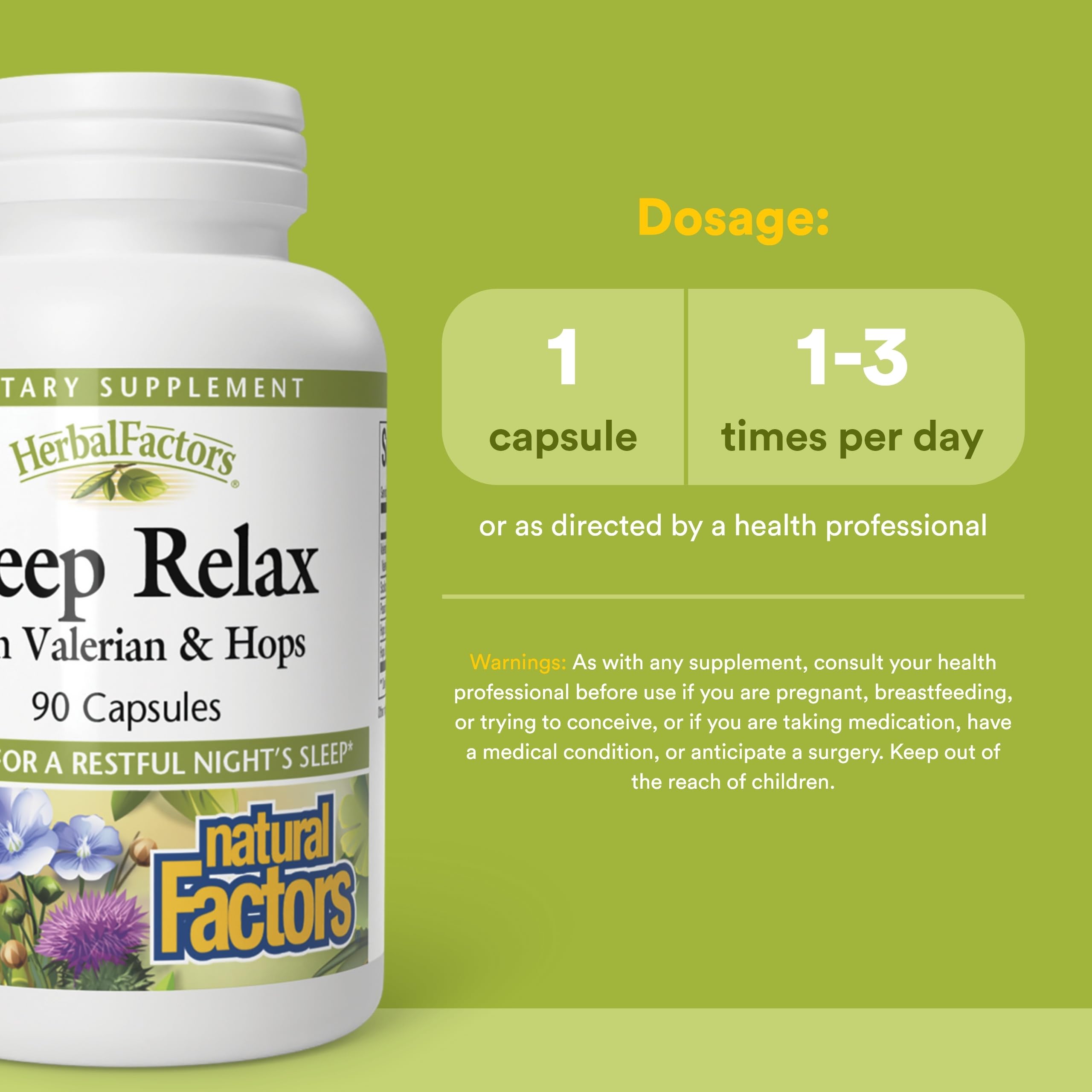 Natural Factors Formule Relax-Sommeil: etiquette présentant les ingrédients apaisants.