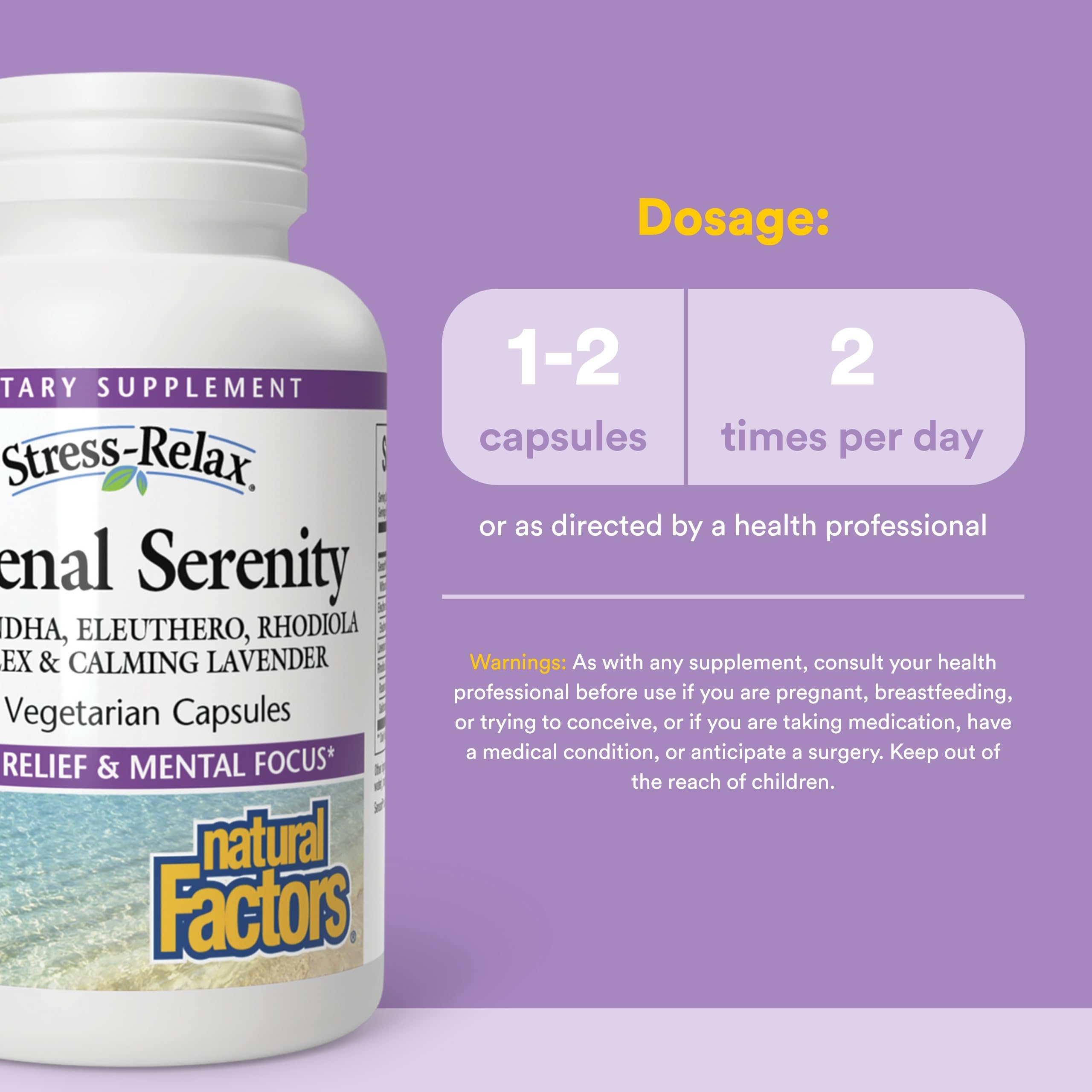 Natural Factors STRESS-RELAX Adrenal Serenity – emballage clair certifié sans OGM pour la sérénité quotidienne