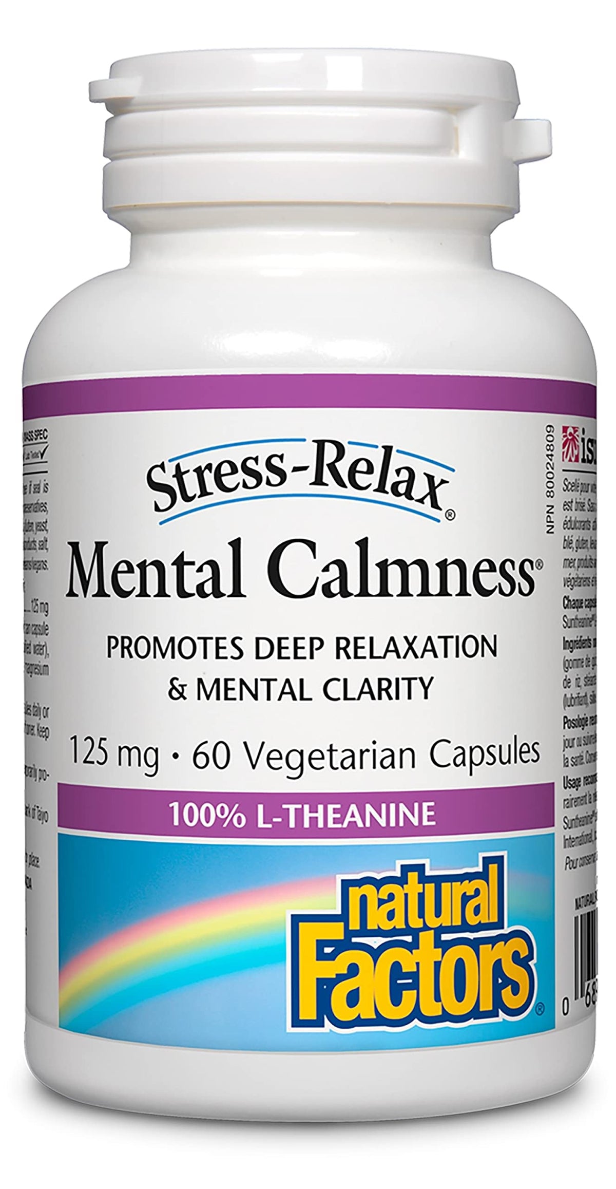 Natural Factors Stress-Relax Suntheanine L-Theanine 125 mg, capsules: soutien calme et concentration tout au long de la journée.