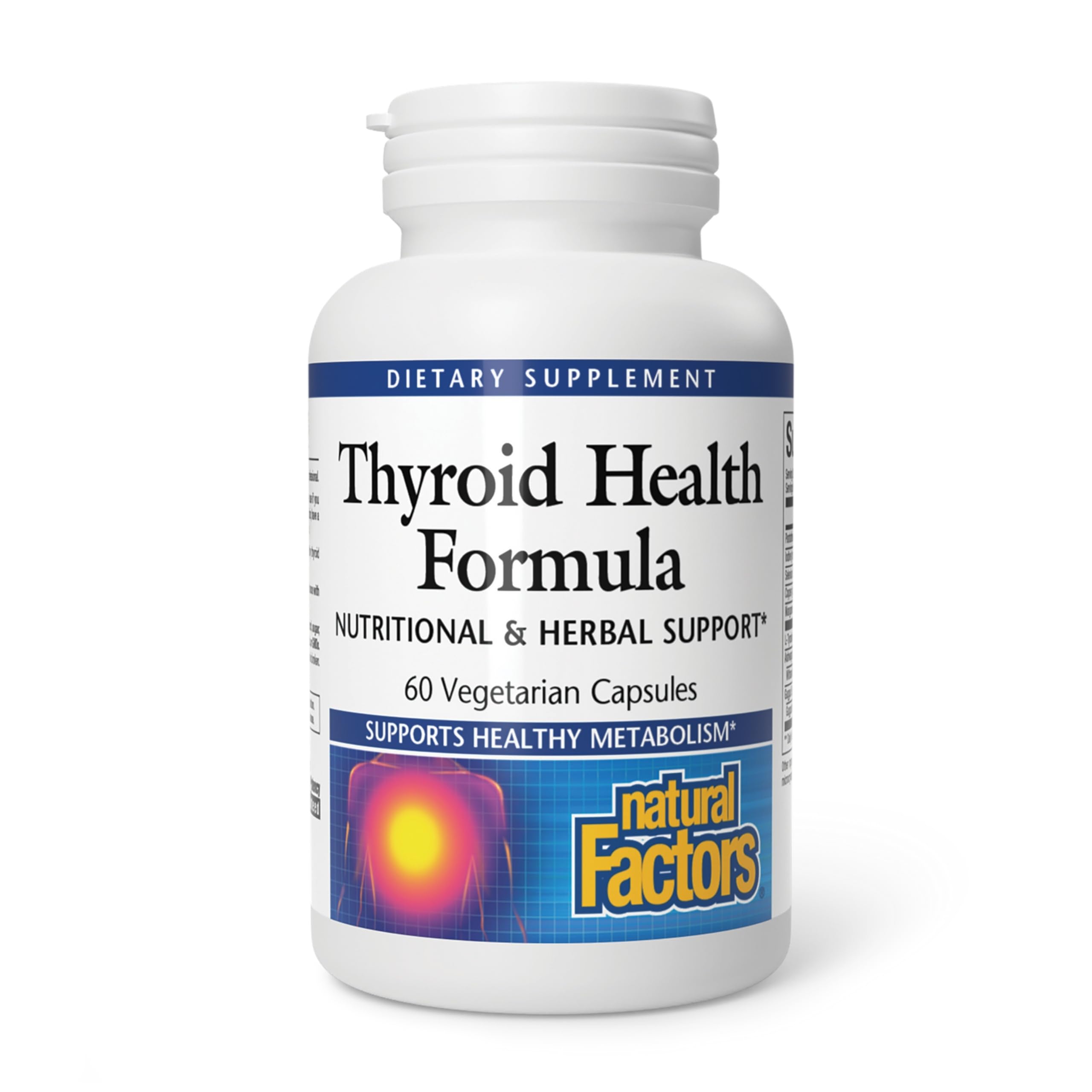 Bouteille Natural Factors Thyroid Health Formula, soutien naturel pour l'énergie quotidienne.