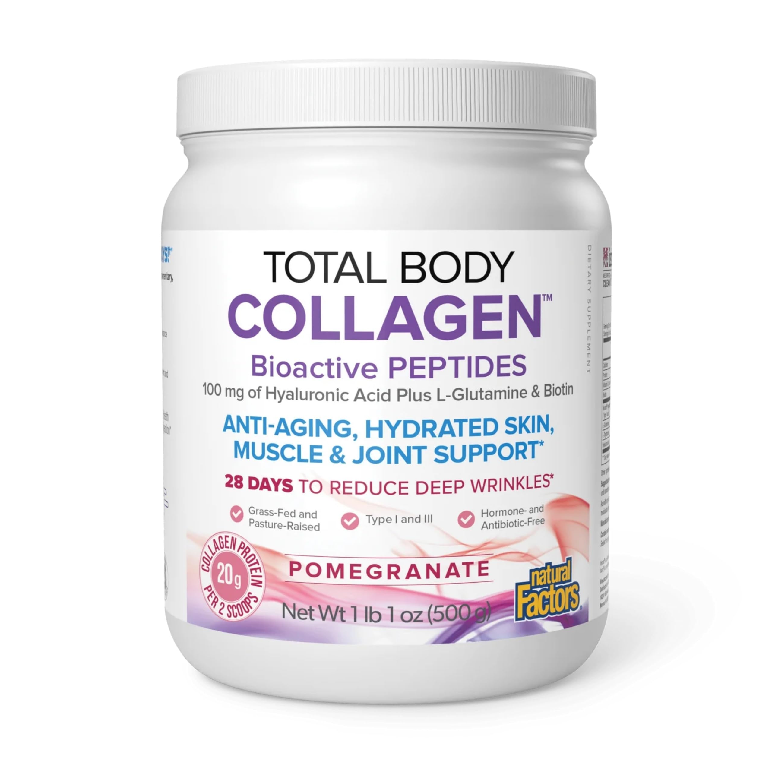 Emballage pratique Natural Factors Total Body Collagen pour doser facilement