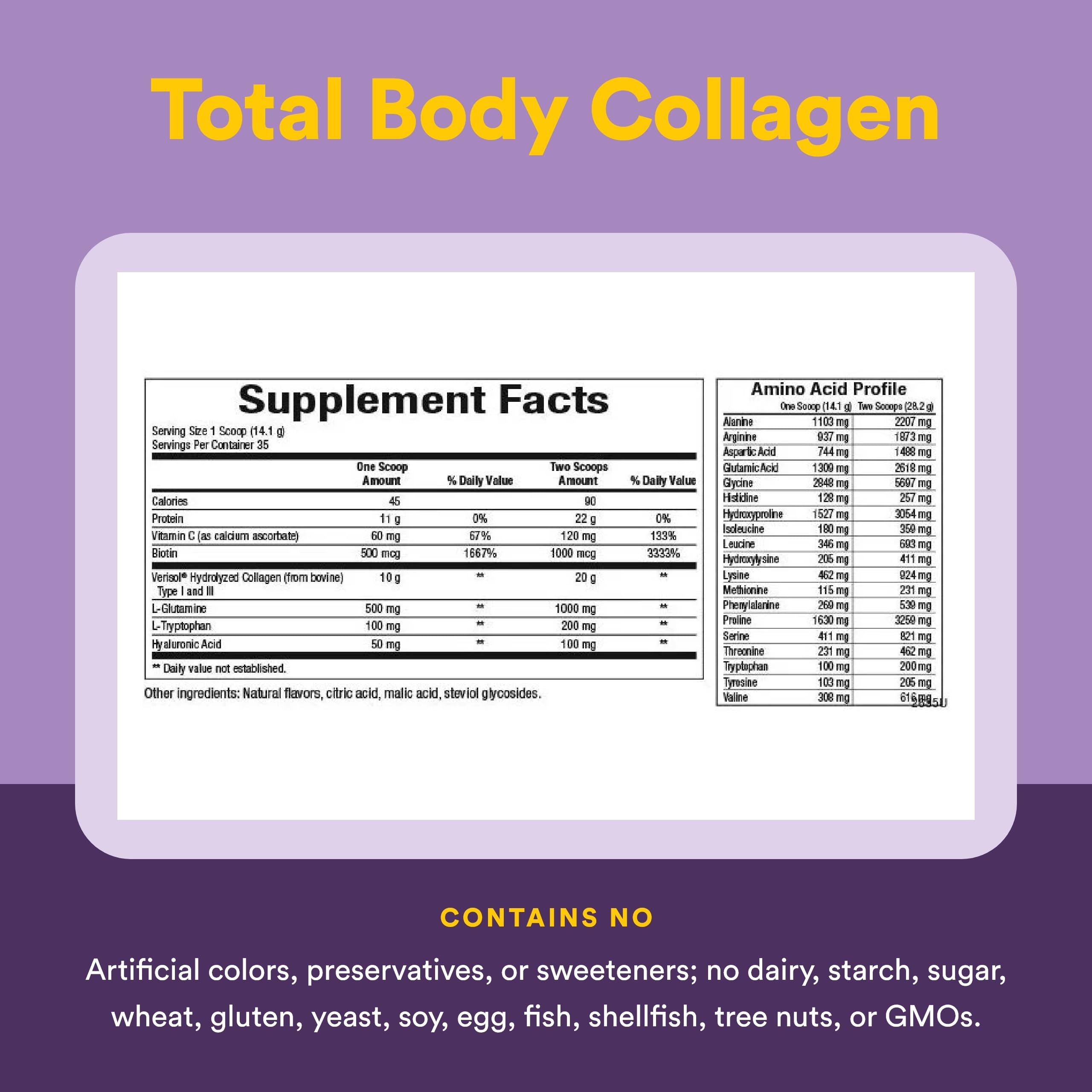 Sans lait ni gluten Natural Factors Total Body Collagen convient aux régimes