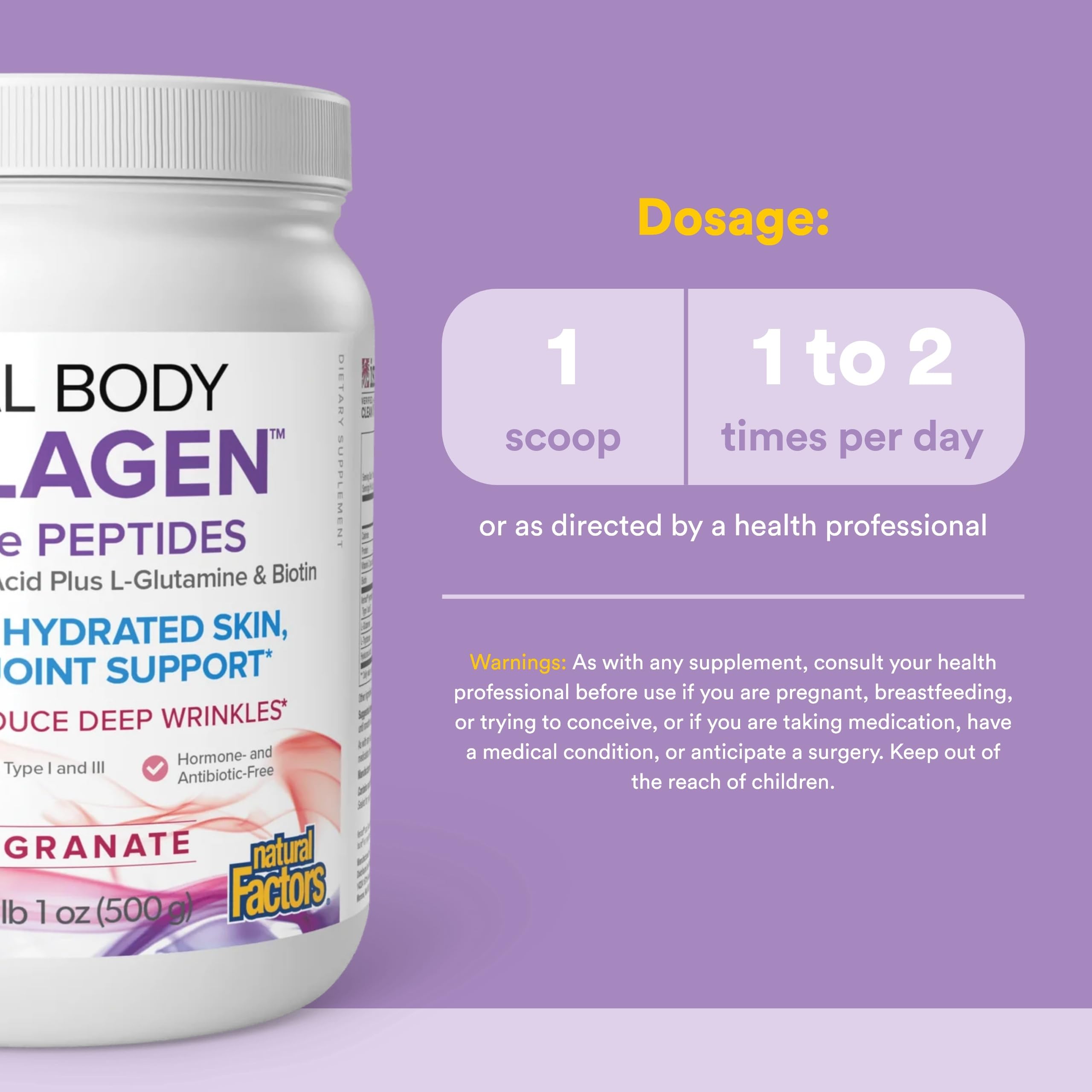Verisol bioactif dans Natural Factors Total Body Collagen pour peau et cheveux