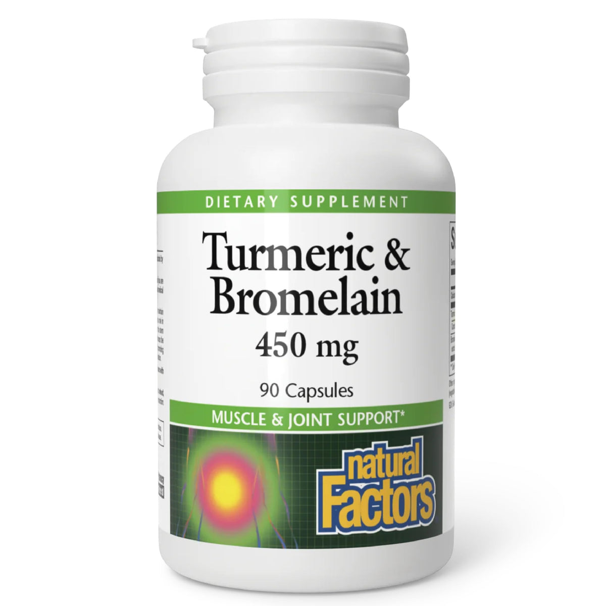 Natural Factors Turmeric Bromélaïne 450 mg, capsule — soutient potentiellement la mobilité musculaire.