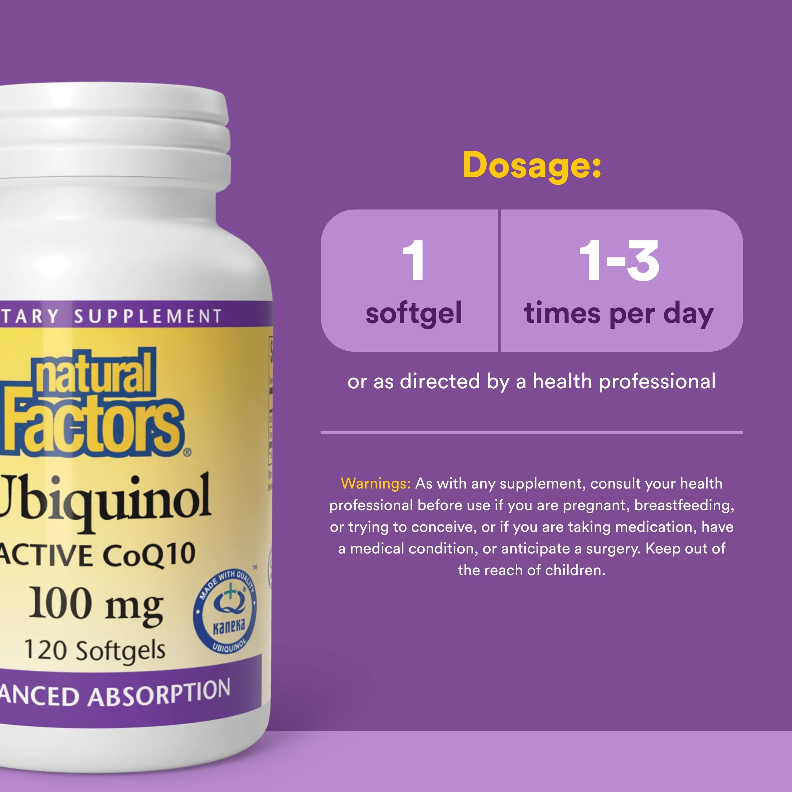 Natural Factors ubiquinol 100 mg — absorption améliorée grâce à l’huile de lin.