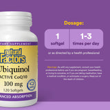 Natural Factors ubiquinol 100 mg — absorption améliorée grâce à l’huile de lin.