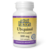 Natural Factors ubiquinol 100 mg — bouteille claire pour énergie soutenue et vitalité quotidienne.