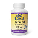 Natural Factors Ubiquinol 100 mg sur bouteille avec étiquette, absorption élevée