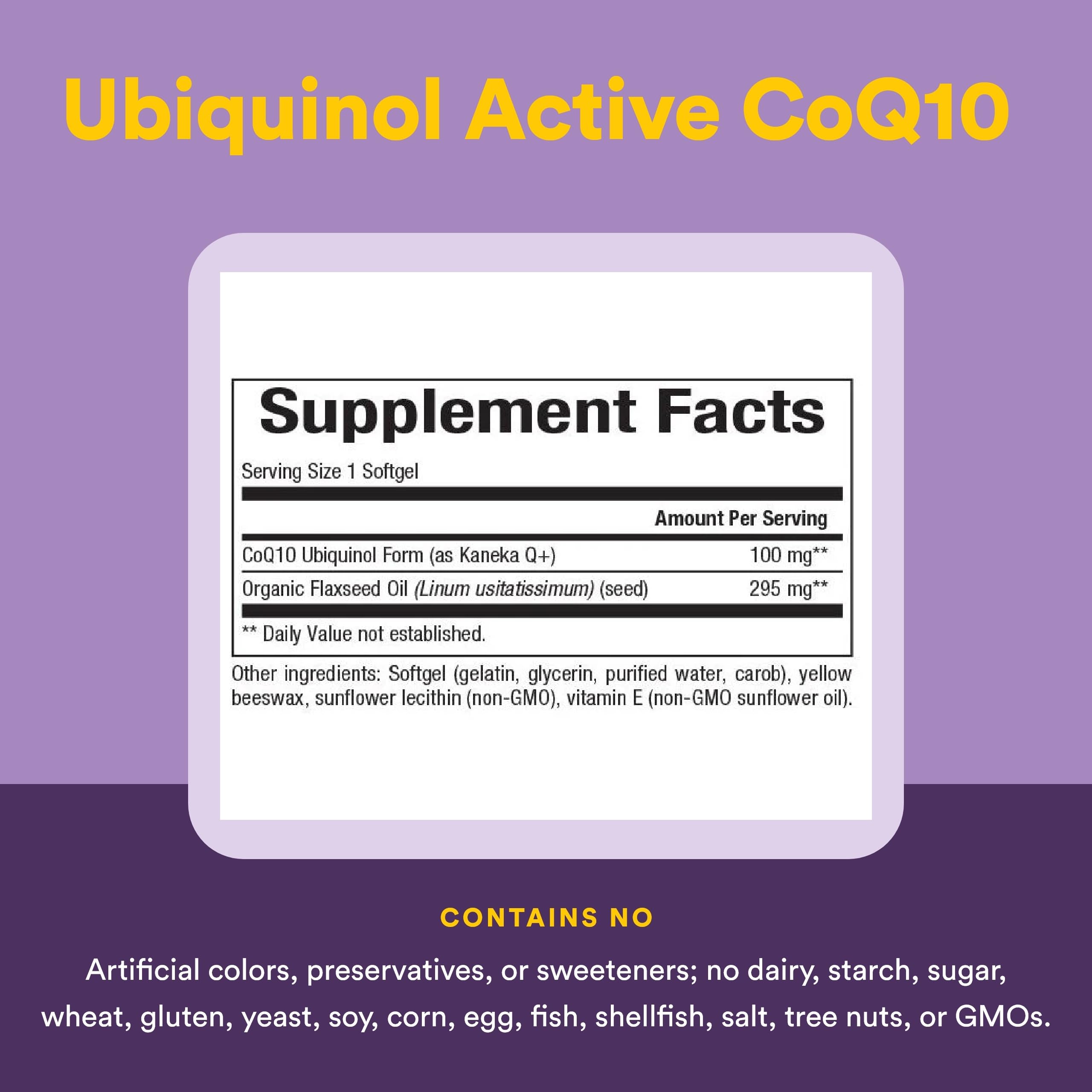 Natural Factors Ubiquinol 100 mg – étiquette claire reflétant la qualité et la traçabilité
