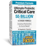 Natural Factors Ultimate Probiotic Critical Care – bouteille visible, soutien intestinal potentiel.