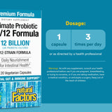 Étiquette du Natural Factors Ultimate Probiotic avec informations et traçabilité.