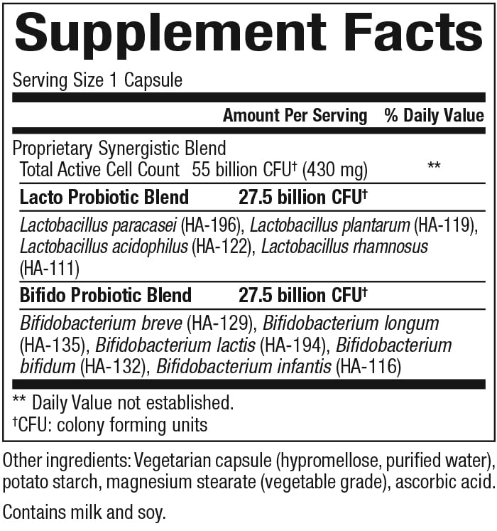 Natural Factors Ultimate Probiotic Femmes Ultra 55 Milliards – étiquette claire favorisant une flore intestinale saine.