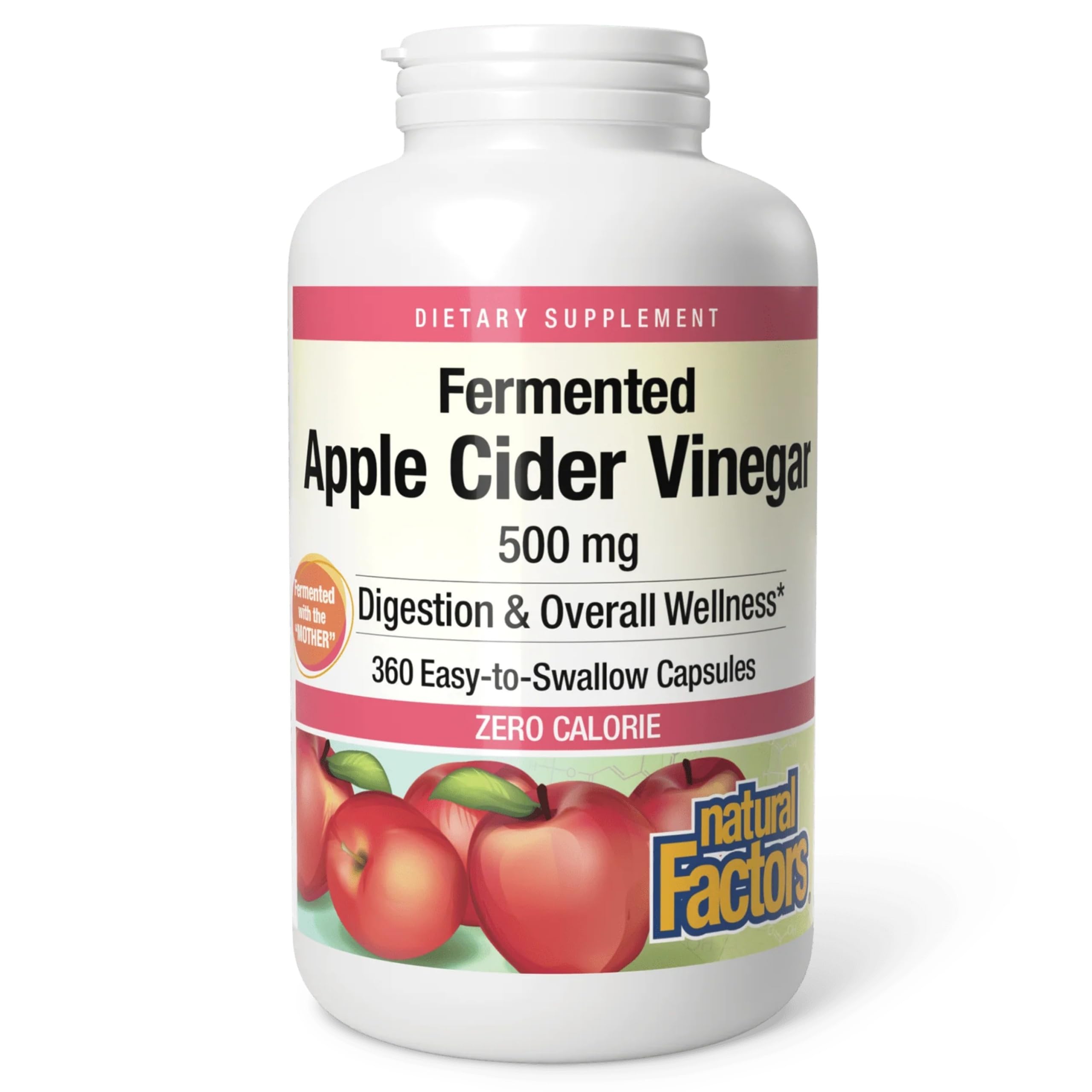 Natural Factors Vinaigre de cidre fermenté capsules 360, soutien digestif pratique