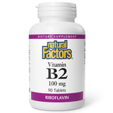 Vitamine B2 Natural Factors 100 mg en bouteille, pratique pour votre routine énergie.