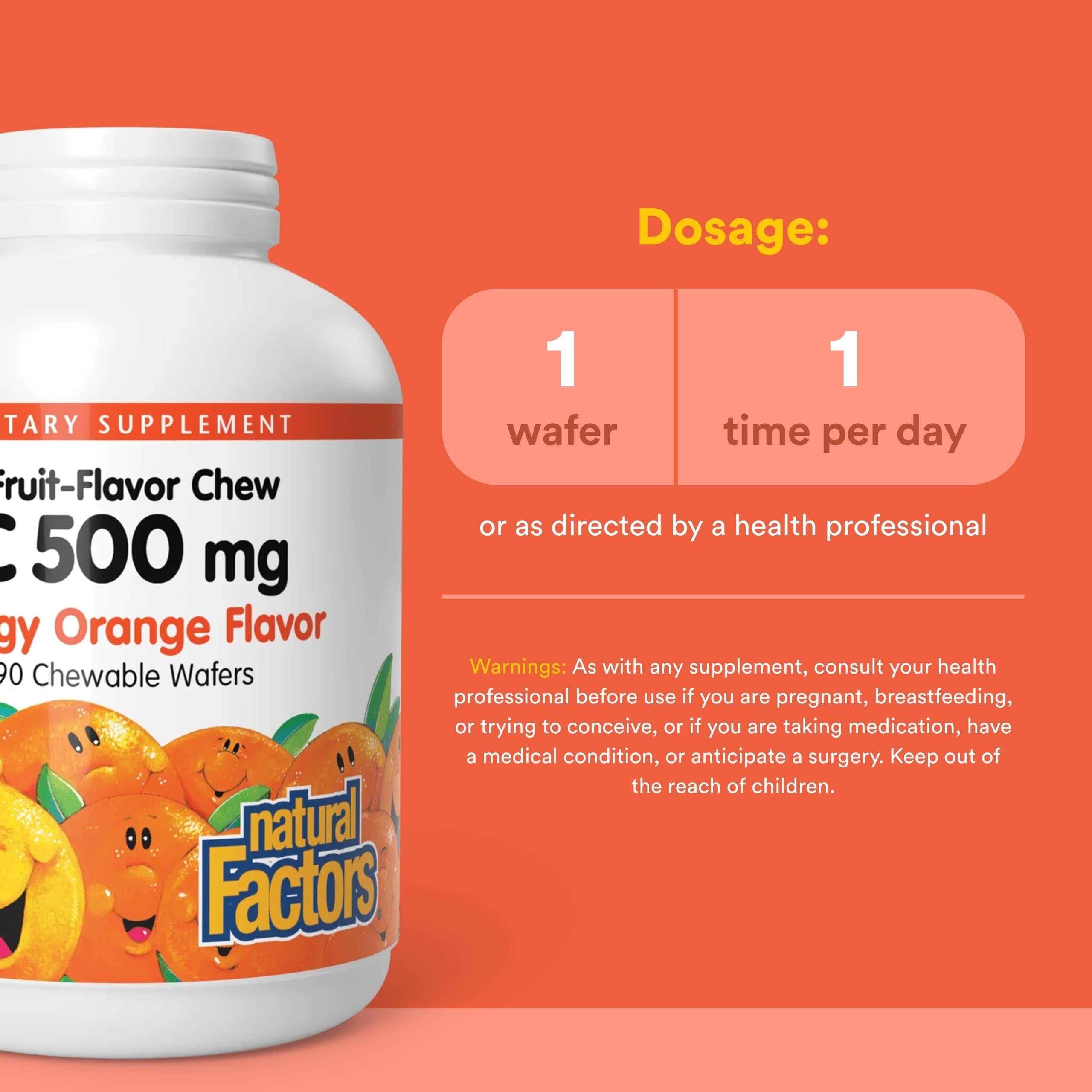 Natural Factors Vitamine C 500 mg, ingrédients citrus bioflavonoïdes pour enfants