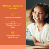Natural Factors Vitamine C enfants, galettes fruitées en gros plan, goût agréable.