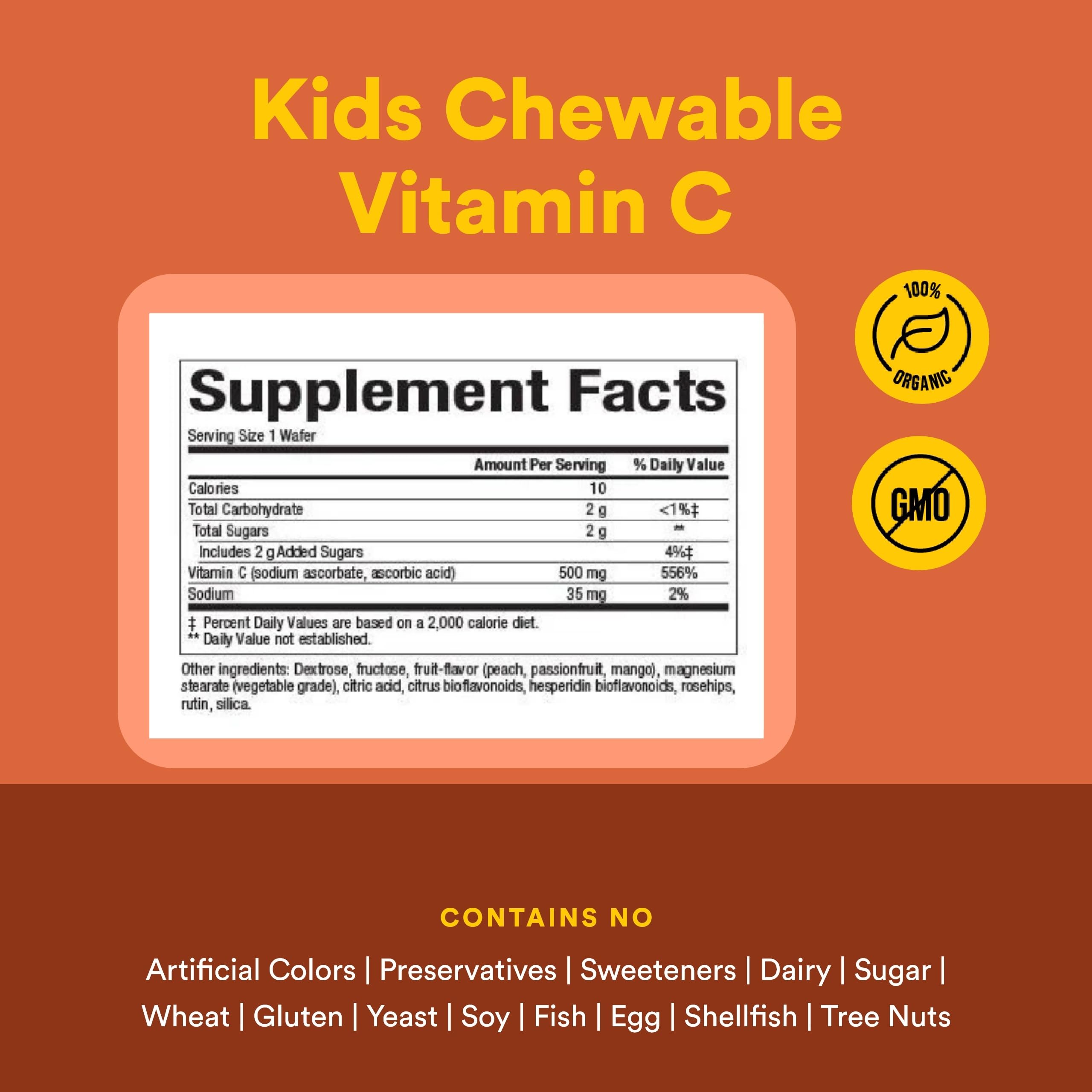 Natural Factors Vitamine C enfants, saveur pêche, galette croquante.