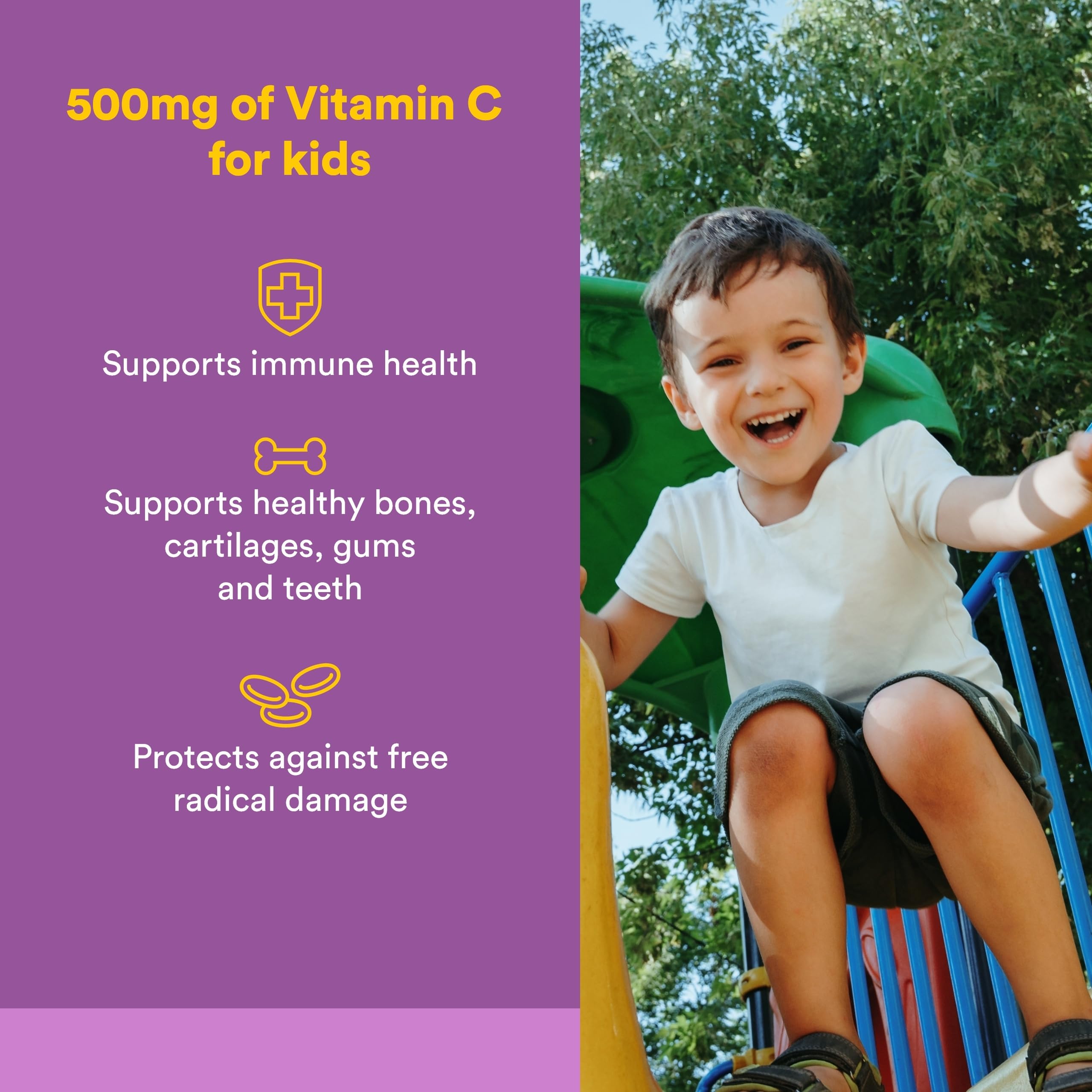 Natural Factors Vitamine C Enfants 500 mg à croquer framboises, usage quotidien.