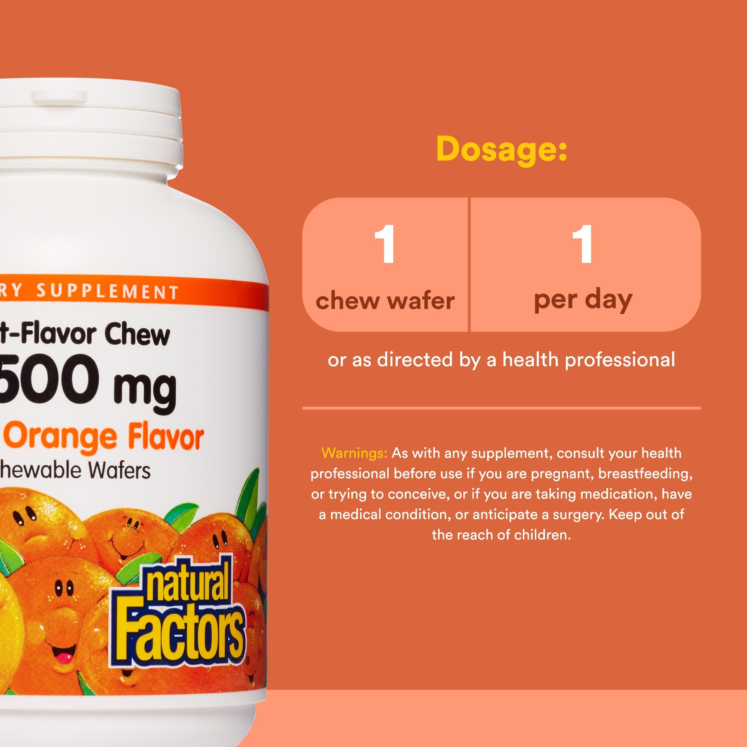 Natural Factors Vitamin C goût orange, agréable pour les enfants.