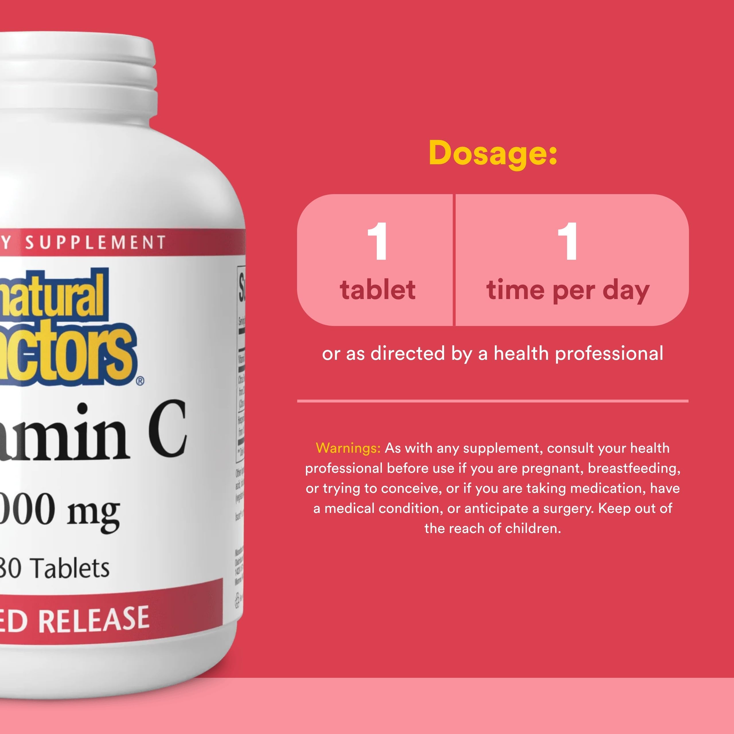 Natural Factors Vitamine C Time Release – etiquette claire facilitant le choix sans gluten.