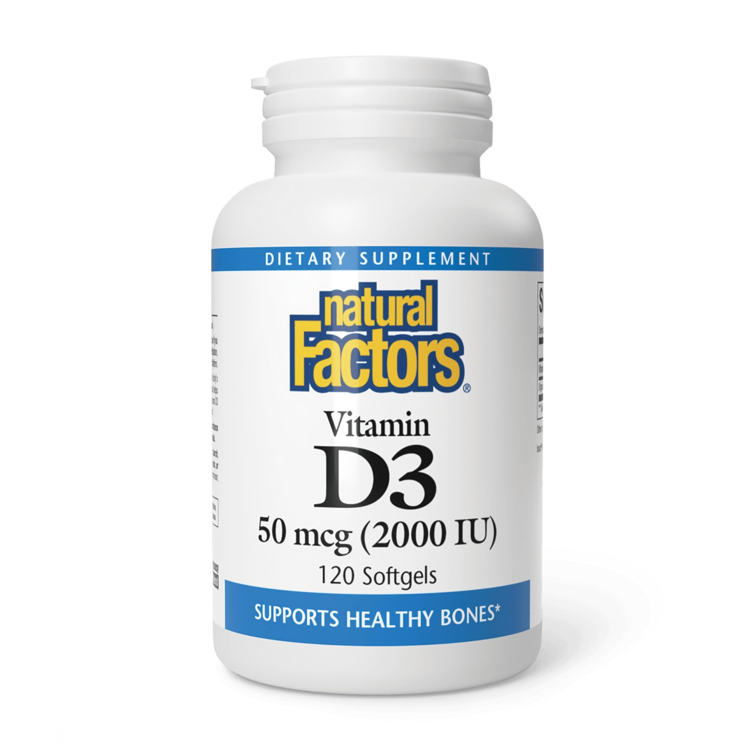 Natural Factors Vitamine D3 2000 UI en bouteille, soutien potentiel des os.