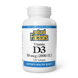 Natural Factors Vitamine D3 2000 UI en bouteille, soutien potentiel des os.