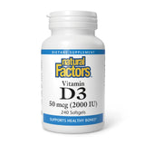 Natural Factors Vitamine D3 2000 UI – bouteille prête, peut aider à l’absorption du calcium