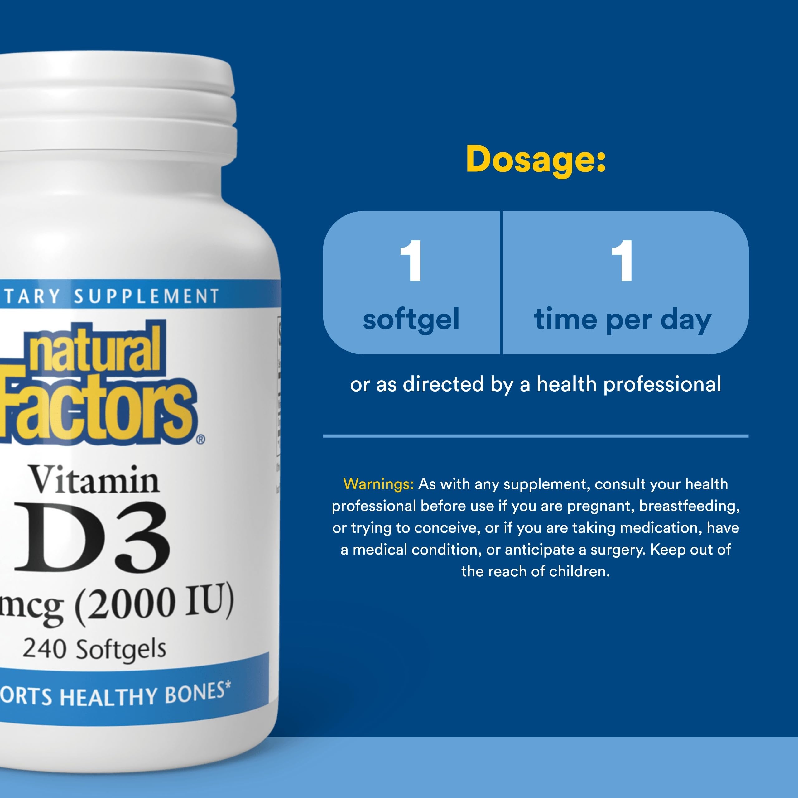 Natural Factors Vitamine D3 2000 UI – gélules molles faciles à avaler