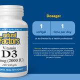 Natural Factors Vitamine D3 2000 UI – gélules molles faciles à avaler