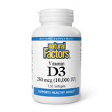 Natural Factors Vitamine D3 – bouteille sur le comptoir, soutien quotidien des os.