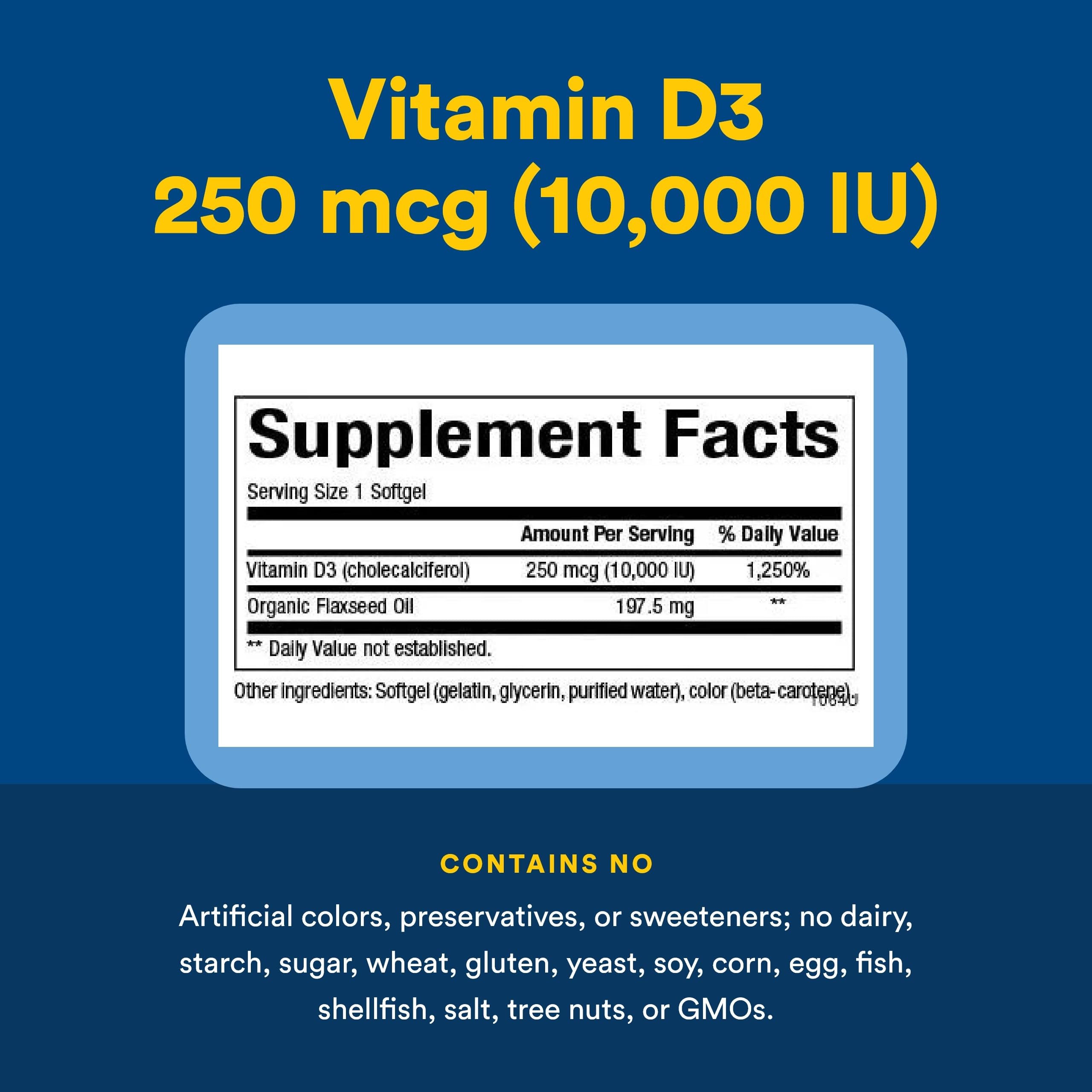 Étiquette lisible de Vitamine D3 Natural Factors affichant les informations clés.