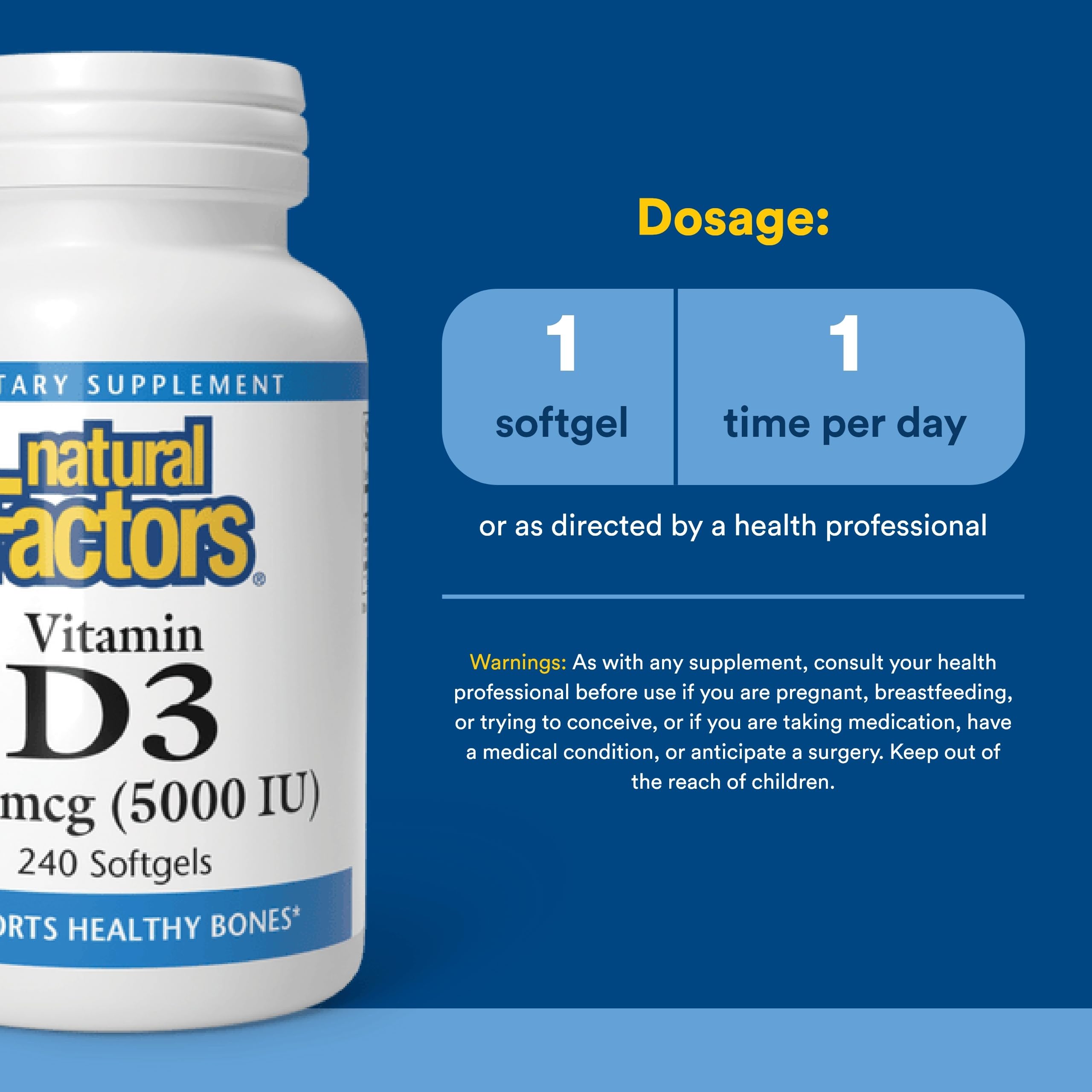 Natural FactorsVitamine D3 huile de lin bio intégrée dans la formule
